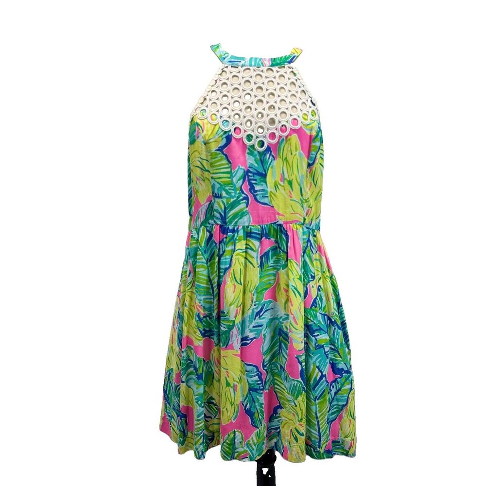 Lilly Pulitzer Kinley Dress 8 Pink Sunset Pockets Tropical Coastal Preppy Resort